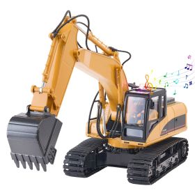 Remote Control Excavator Toy, 15 Channel, 3 in 1 Remote Control Digger with Metal Shovel, 1:14 Scale RC Excavator with Light & Sound