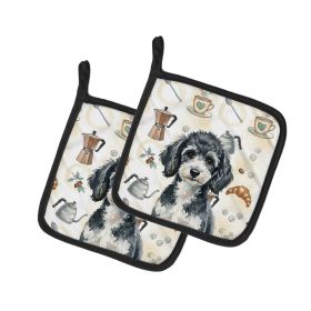 Miniature Parti Poodle Coffee Bar Pair of Pot Holders Pair 7.5x7.5 Quilted Insulated Hot Pads Decorative Kitchen Gift Made in USA