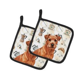 Red Norfolk Terrier Coffee Bar Pair of Pot Holders Pair 7.5x7.5 Quilted Insulated Hot Pads Decorative Kitchen Gift Made in USA