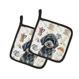 Miniature Black Poodle Coffee Bar Pair of Pot Holders Pair 7.5x7.5 Quilted Insulated Hot Pads Decorative Kitchen Gift Made in USA