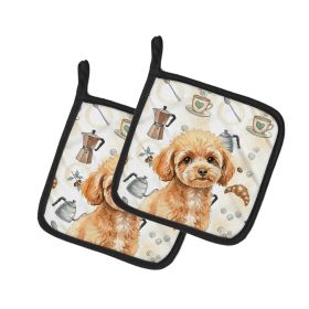 Toy Apricot Poodle Coffee Bar Pair of Pot Holders Pair 7.5x7.5 Quilted Insulated Hot Pads Decorative Kitchen Gift Made in USA