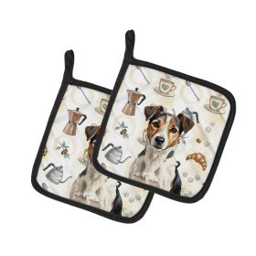 Tricolor Russell Terrier Coffee Bar Pair of Pot Holders Pair 7.5x7.5 Quilted Insulated Hot Pads Decorative Kitchen Gift Made in USA