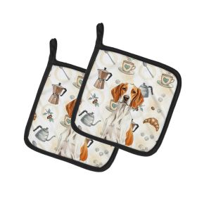 Orange and White Pointer Coffee Bar Pair of Pot Holders Pair 7.5x7.5 Quilted Insulated Hot Pads Decorative Kitchen Gift Made in USA