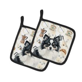 Black and White Pomeranian Coffee Bar Pair of Pot Holders Pair 7.5x7.5 Quilted Insulated Hot Pads Decorative Kitchen Gift Made in USA