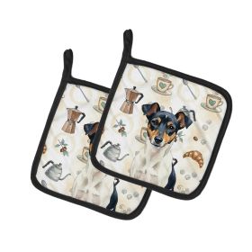 Tricolor Rat Terrier Coffee Bar Pair of Pot Holders Pair 7.5x7.5 Quilted Insulated Hot Pads Decorative Kitchen Gift Made in USA