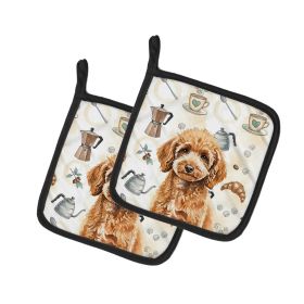 Miniature Apricot Poodle Coffee Bar Pair of Pot Holders Pair 7.5x7.5 Quilted Insulated Hot Pads Decorative Kitchen Gift Made in USA