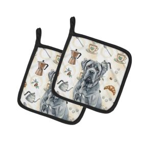 Blue Neapolitan Mastiff Coffee Bar Pair of Pot Holders Pair 7.5x7.5 Quilted Insulated Hot Pads Decorative Kitchen Gift Made in USA