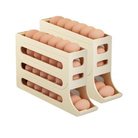 2pcs Kitchen Eggs Organizer 4-layer Slide Refrigerator Eggs Rack (Color: YELLOW, Type: Eggs Rack)