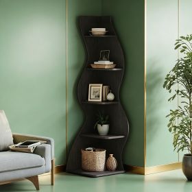 Modern Wall Corner Bookshelf Bookcase (Main Material: Wood, Main Color: Black)