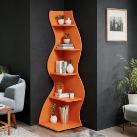 Modern Wall Corner Bookshelf Bookcase (Main Material: Wood, Main Color: Orange)