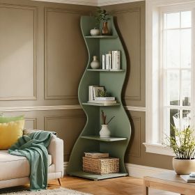 Modern Wall Corner Bookshelf Bookcase (Main Material: Wood, Main Color: Green)